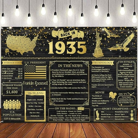 7x5Ft Back in 1935 Banner Backdrop Large Size 90th Birthday Backdrop Poster Vintage 1935 Party Background Decor Supplies Happy Birthday Sign