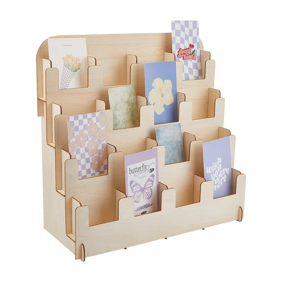 Sticker Display Stand 4-Tier 16-Slot 14.17x15.74inch Wooden Display Riser Stands Counter Retail Display Rack Postcard Display Stand for Postcard Brochure otos Picture Floral White 1set