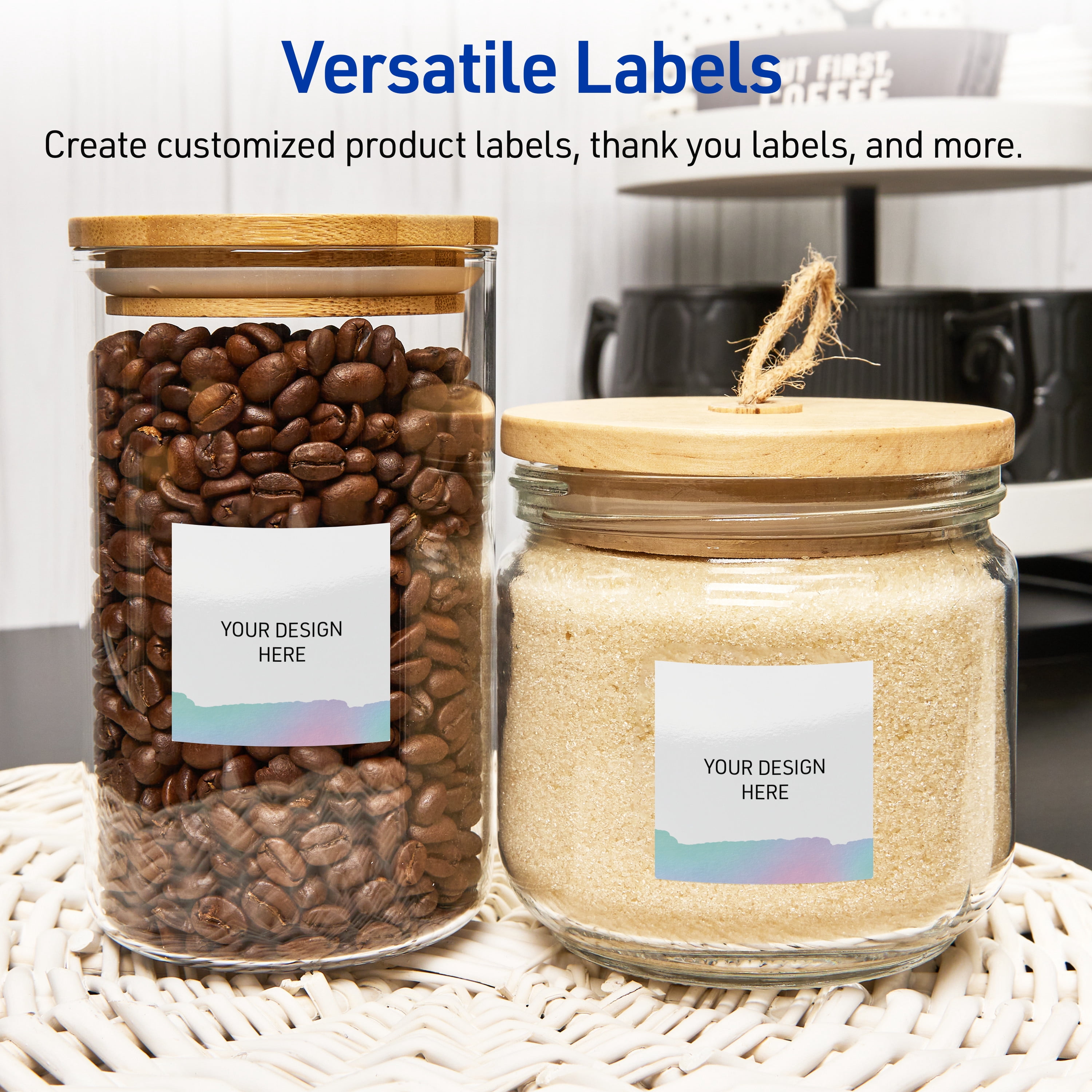 Avery Labels, 2" x 2", Glossy White, Iridescent Watercolors