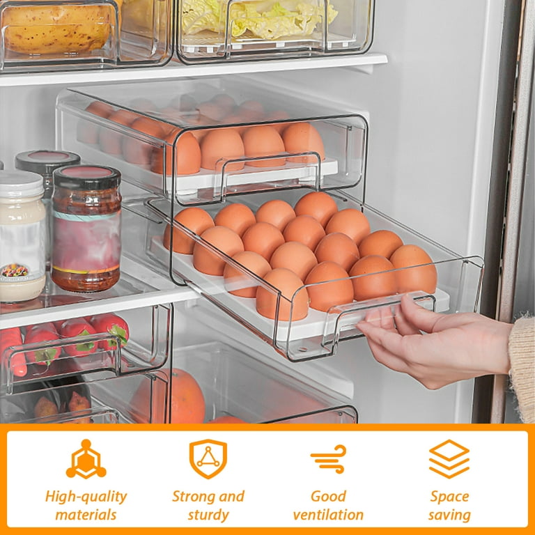 1pc Fridge Drawers With Lids Stackable Pull Out Fridge Storage Containers  Double Layer Clear Plastic Refrigerator Organizer Bins With Drain Tray, Aest