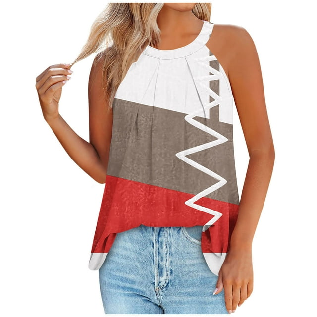 Débardeur pour Femmes Imprimé Col Rond Pull Mode Décontracté Col Rond Bretelles Bouton Haut