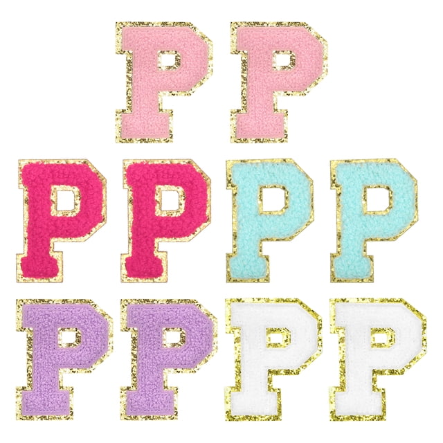 Parche de letras de chenilla autoadhesivas, pegatinas de alfabeto para reparación de ropa (multicolor, paquete de 10)