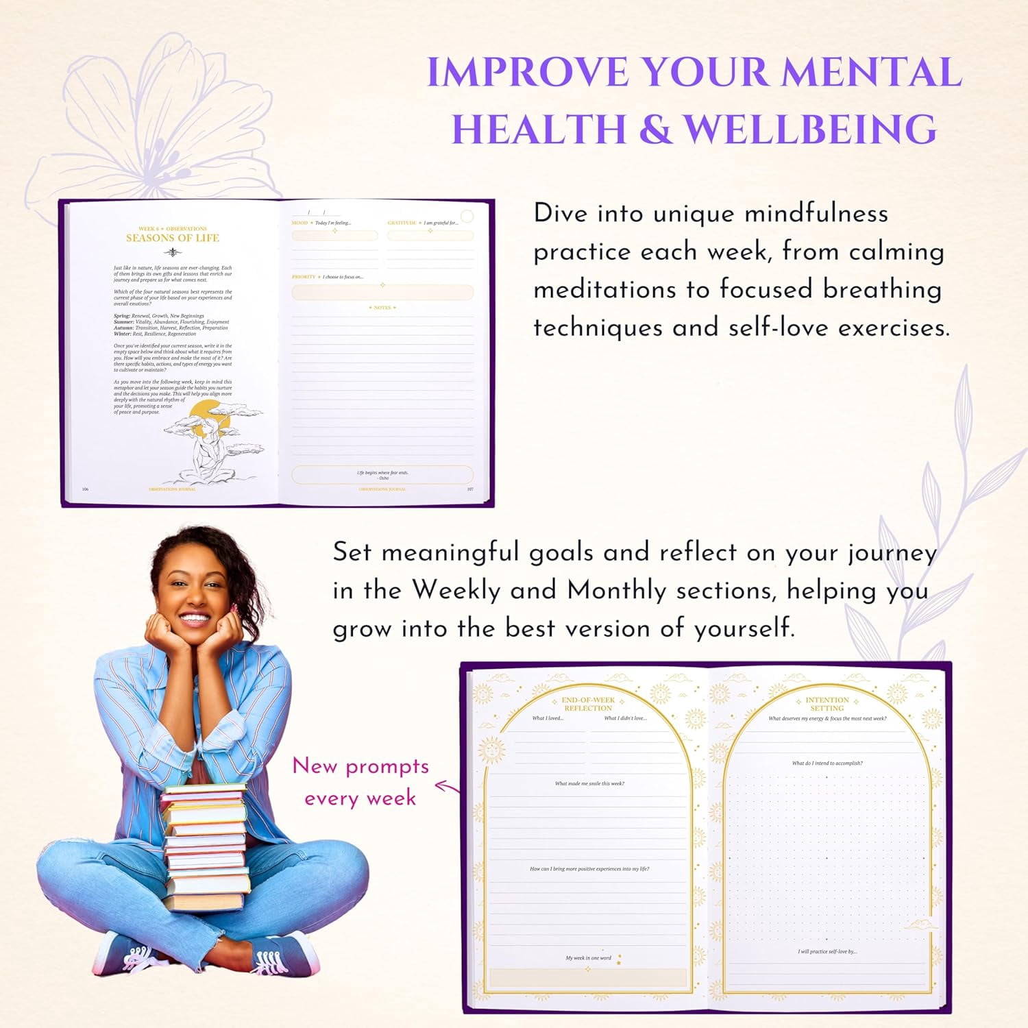 Gratitude Journal for Women & Men - Daily Mental Health Journal for Self Love, Mindfulness, Manifestation Self Care & Spiritual Birthday Gift for Women | Guided Diary with Prompts (Royal Purple & Go