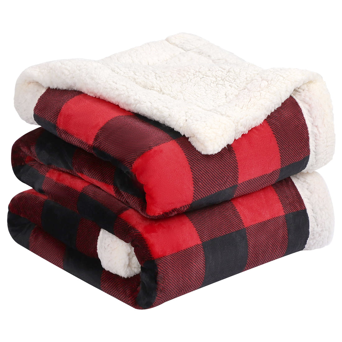 Plaid Printed Plush Sherpa Throw Blanket Holiday 60x50" White/Red/Green Checks