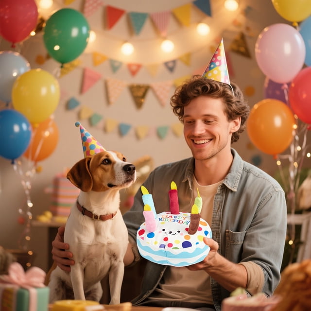 Birthday Cake Rainbow Pattern Fabric Animal Whistle Birthday Cake Shape Chew Interactive For Small And Medium Sized