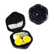 [2 PACK], JAVOedge Black Rose Contact Lens Carry Case Travel Kit with Soft Microfiber Lens Cleaning Cloth