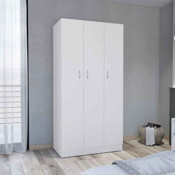 Shunda K Wardrobe 71H" with 3-Doors and 2-Inner Drawers, 3 Doors, White