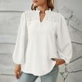 thumbnail image 4 of Giftesty Womens T-Shirts Clearance Women's Summer Solid Lace V-Neck Bubble Long Sleeve Solid T-Shirt Loose Top, 4 of 6