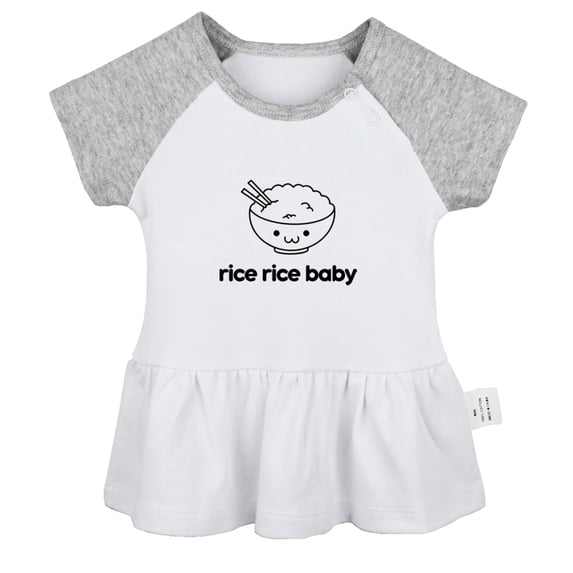 Rice Rice Baby Funny Dresses For Baby, Newborn Babies Skirts, Infant Princess Dress, 0-24M Kids Graphic Clothes (Gray Raglan Dresses, 6-12 Months)