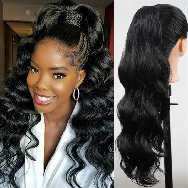 Dvkptbk les Bandes Griffes d'Extension Queue de Cheval 24 Po Longue Bouclée Queue Ondulée Naturel Doux Clip en Extension de Cheveux Postiche Synthétique pour Femmes