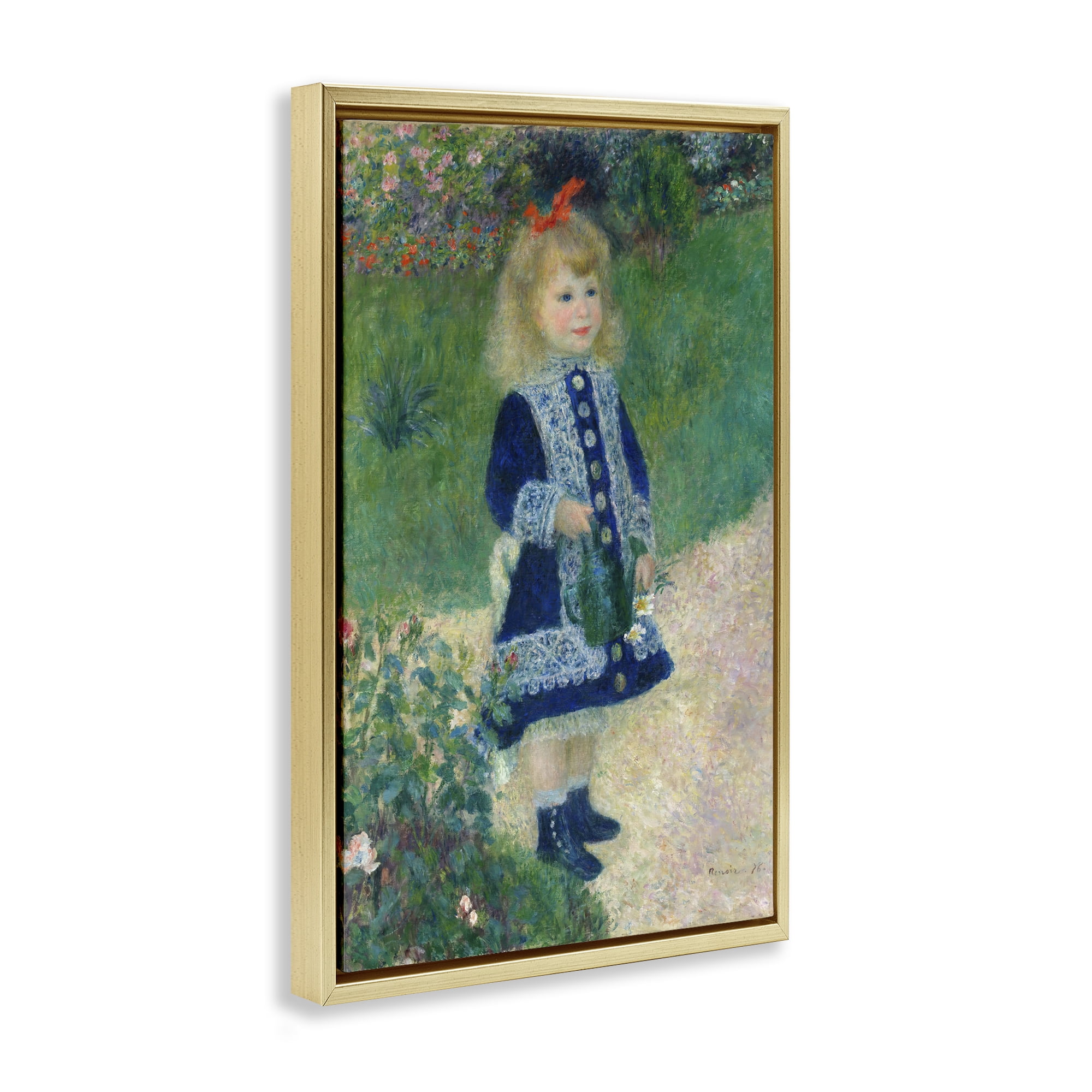 Stupell Industries Girl With Watering Can Gold Framed Floater Canvas Wall Art, design by Tina LeCour