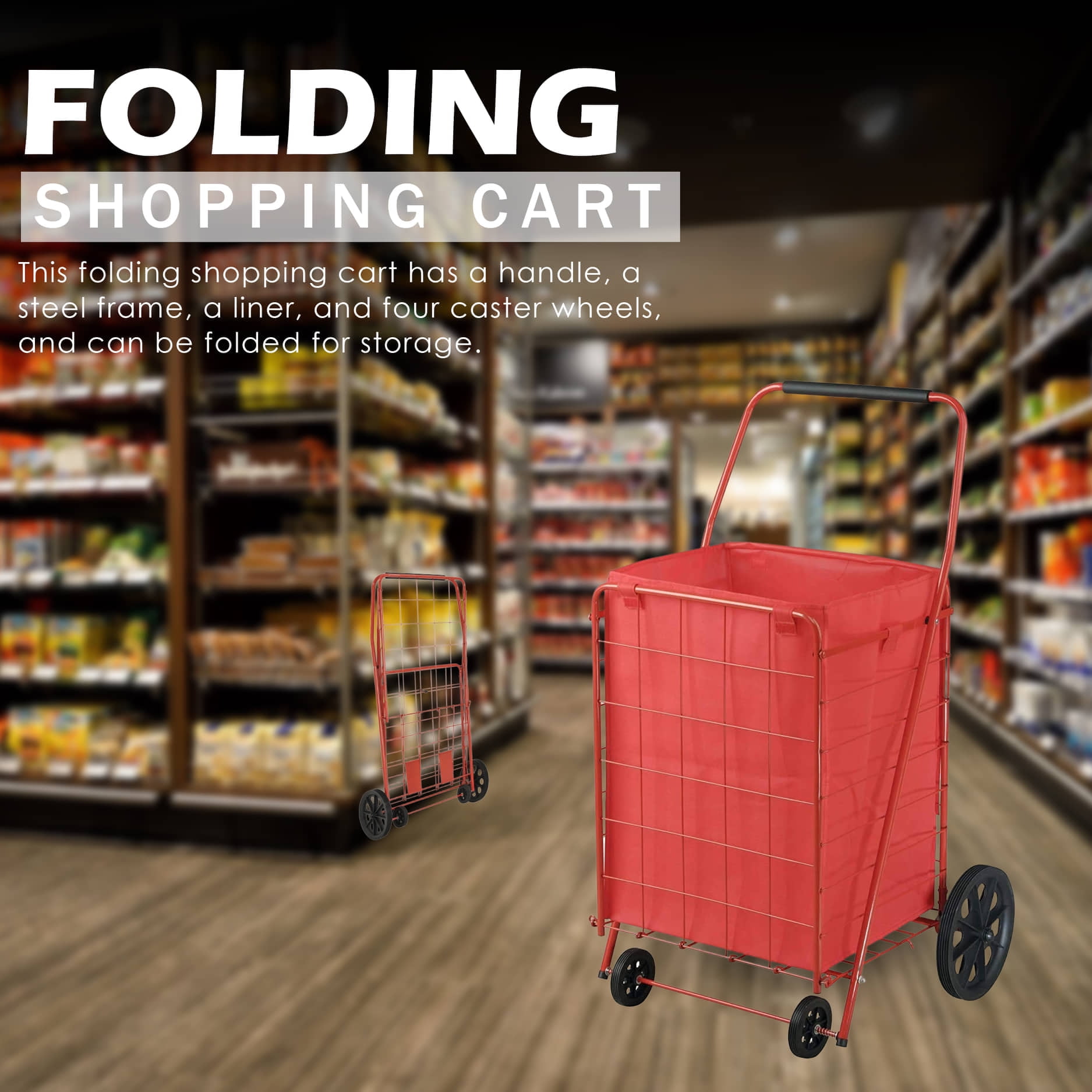 Juggernaut Carts Folding Shopping Cart, 110 lbs Capacity