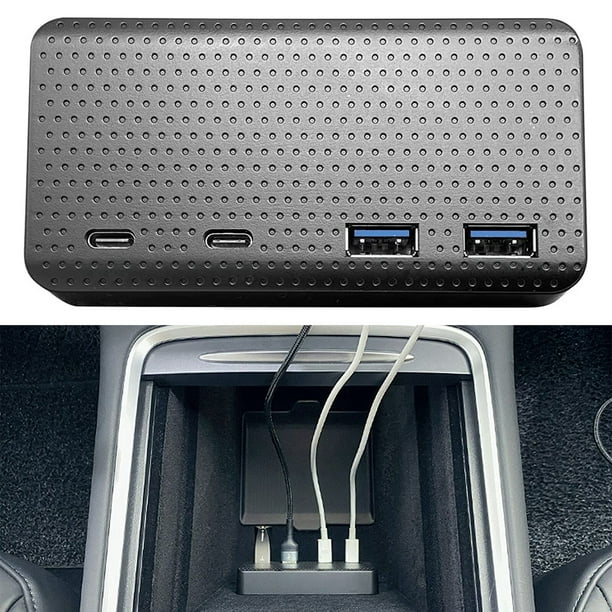 Hub Led Light Game Téléphone Musique Détachable Multi Port Charge Rapide Intérieur  Voiture Chargeur USB Compatible Pour Tesla Model 3 / y