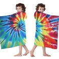 thumbnail image 4 of Colorful Rainbow Tie Dye Spiral Pattern Hooded Bath Towel，60"x35" for Ages 3 To 12 Kids, Quick Dry Lightweight Soft Microfiber Hood Beach Towel Cover Up for Kids, 4 of 7