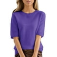 thumbnail image 2 of Womens Summer Tops Women's Round Neck Short Sleeved Loose T Shirt with A Knit Bottom Short Top Shirts for Women, 2 of 6