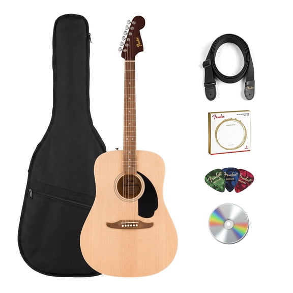 Fender Redondo Dreadnought Acoustic Guitar - Natural Bundle with Gig Bag, Strap, Strings, Picks, and Austin Bazaar Instructional Video