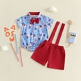 thumbnail image 2 of Wxirdiow Christening Outfits for Boys Toddler Baby Boy 4th of Outfits Gentleman Short Sleeve Button Down Romper Shirt Dress Shorts Fourth of July Clothes Set Blue Size,12-18 Months, 2 of 4