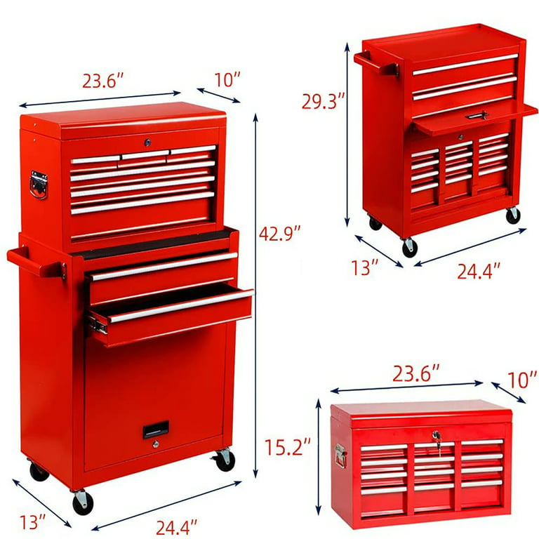 BCBYou 8-Drawer Tool Chest with Wheels, Tool Storage Cabinet and Tool Box,  Lockable Rolling Tool Chest with drawers, Toolbox Organizer for Garage  Warehouse Workshop (Red) 