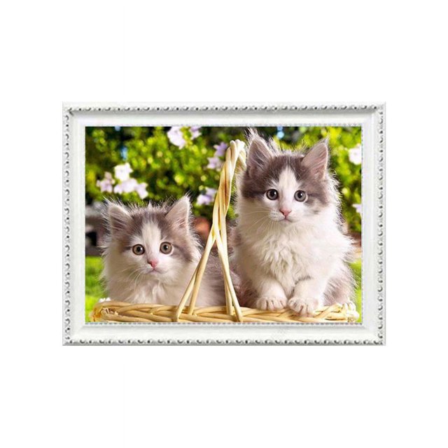 Kit de bordado de punto de cruz con pintura de diamante para niños, pintura de diamante 5D, patrón de gato blanco y templo de gato colorido, decoración de pared de punto de cruz de diamante, 30x40cm