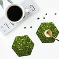 thumbnail image 4 of Honeii Green Glitter Sparkle Print Leather Coaster Set of 4, Ideal for Safeguarding Your Furniture from Drinks Spills and Effortless Cleanup-Hexagon, 4 of 6