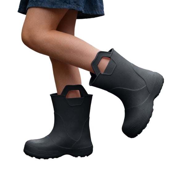 Tfken Boys Girls Casual Rainboots Outdoor Play Water Shoes Mid-Calf Rain Boot Outerwear Lightweight Solid Color Fashion Cute Children Booties Footwear Size 2-2.5 Years Black