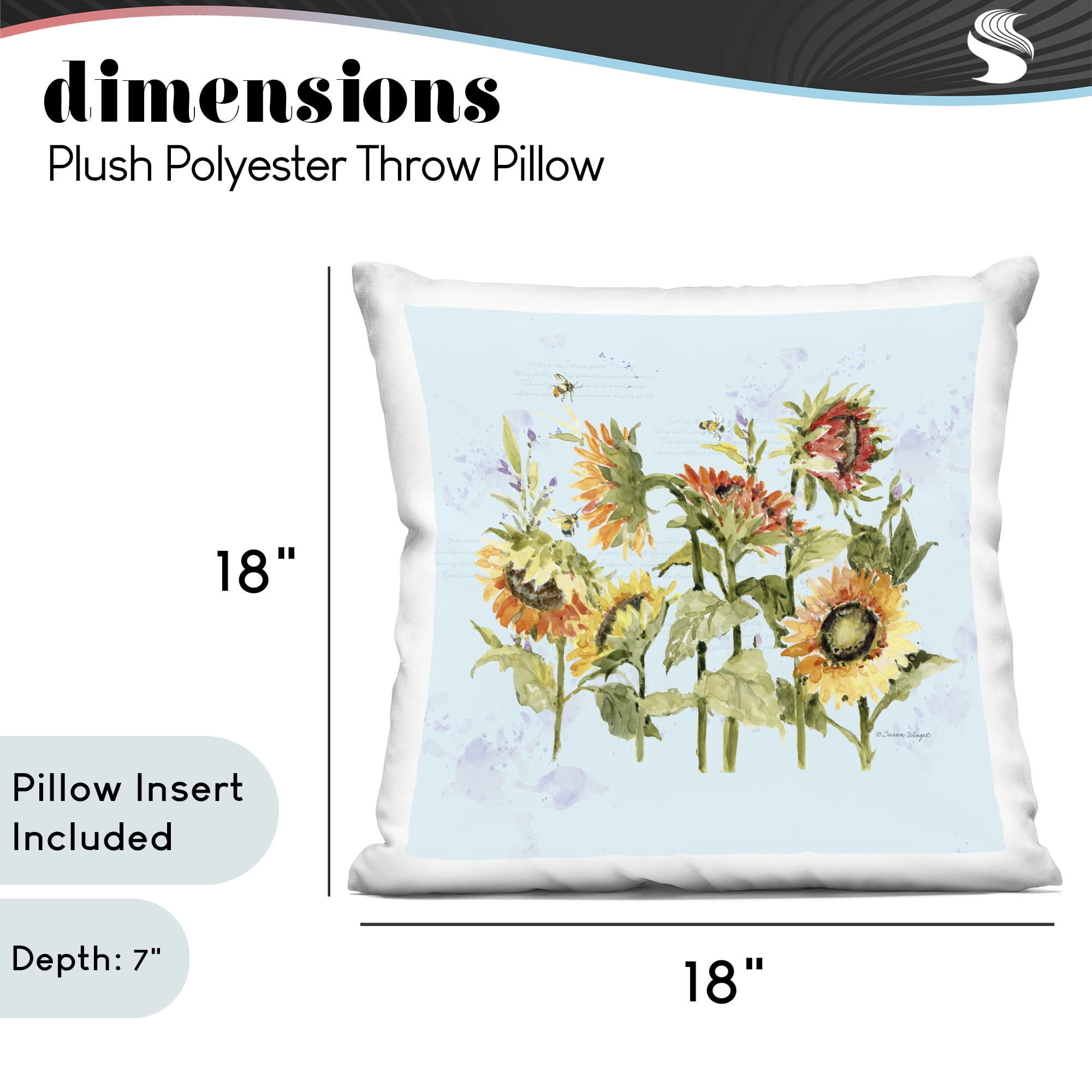 Stupell Industries Sunflowers & Bee on Blue Decorative Printed Throw Pillow, design by Susan Winget, 18 x 7 x 18