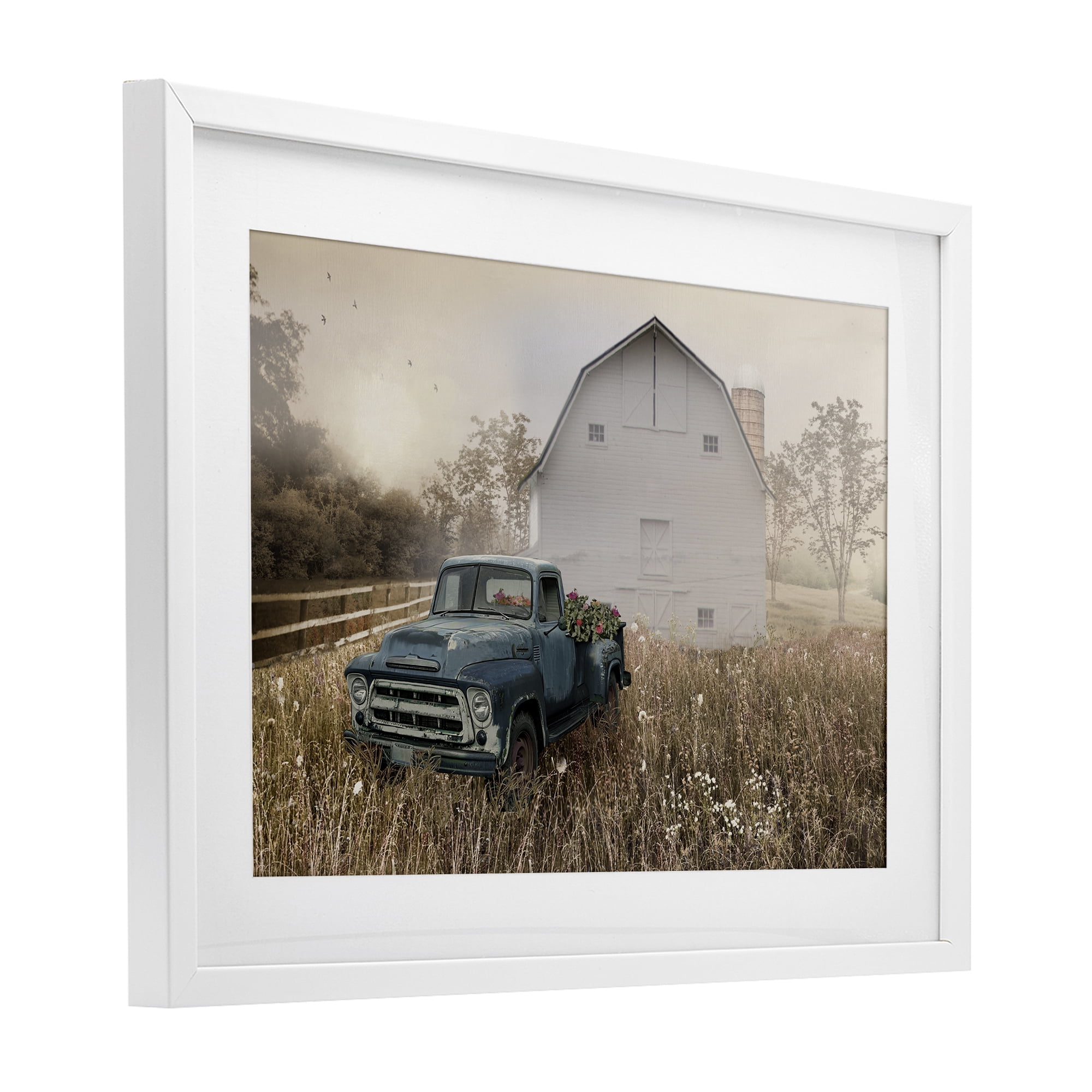 Stupell Industries Vintage Pickup in Wildflowers White Framed Print Under Glass, design by Nan