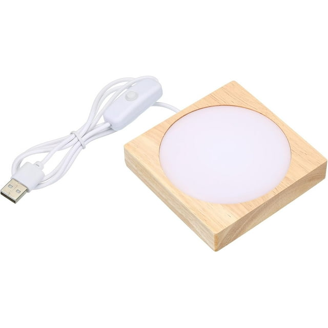 PATIKIL 4x4 Inch Wooden LED Light Base, Wood Light Display Base Stand Lighting with Switch for 3D Crystal Glass Aroma Stone Art, Colorful Light