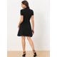thumbnail image 3 of Elegante vestido de cuello con lazo para mujer, color sólido, dobladillo con volantes, manga corta, vestidos de columpio Negro M, 3 of 6