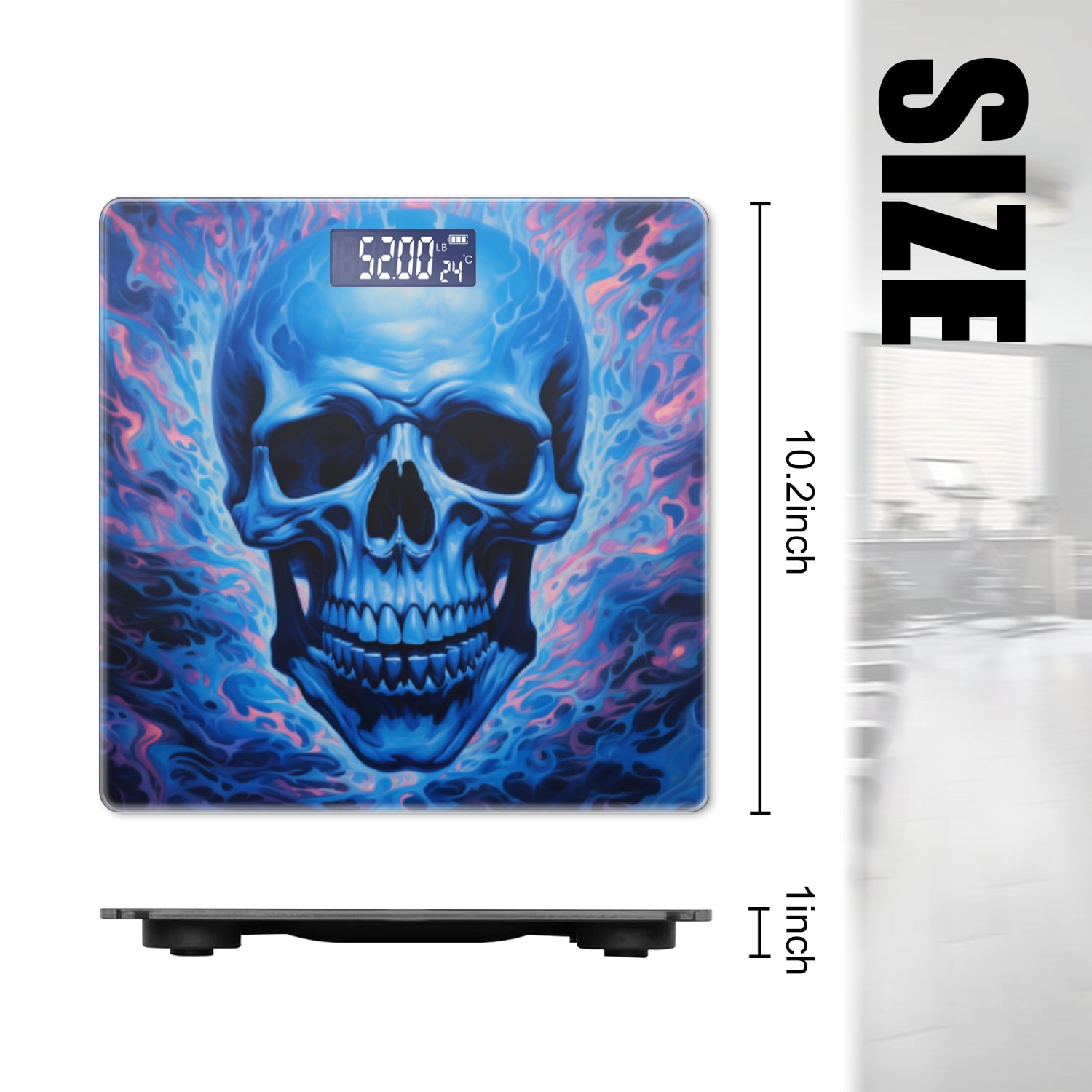 High Precision Body Weight Scale Smart Bathroom Scales with Large LCD Display(400lbs),Decorative for Bedroom-Skull With Blue Flames