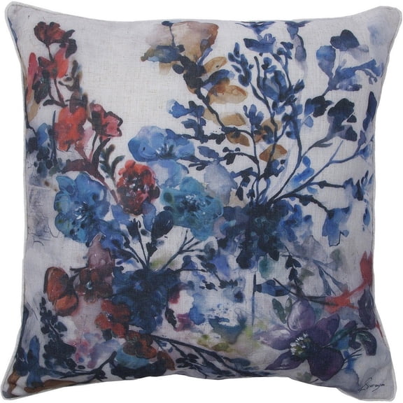 Renwil Authentic Eclectic Flora Velvet Throw Pillow in Blue and Red