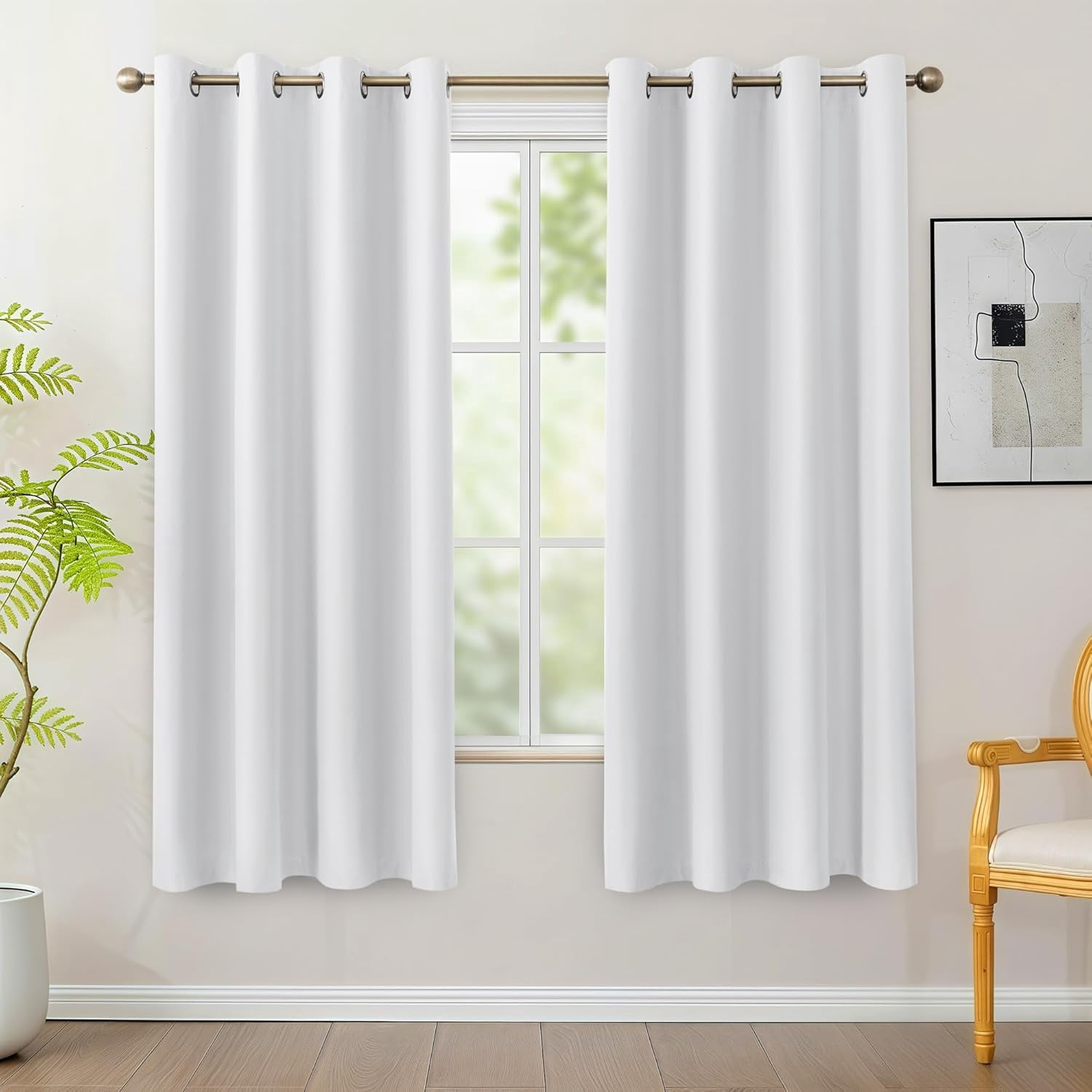 100% Blackout Curtains 4 Panels - Full Light Blocking Window Drapes 63 Inch Length, Single Layer Grommet Room Darkening Curtain with Black Backing for Bedroom/Living Room, Black