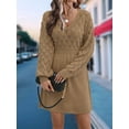 thumbnail image 5 of Women'S V Neck Scale Pattern Knit A Line Long Sleeve Dress Sweater Dress Camel Color S, 5 of 9