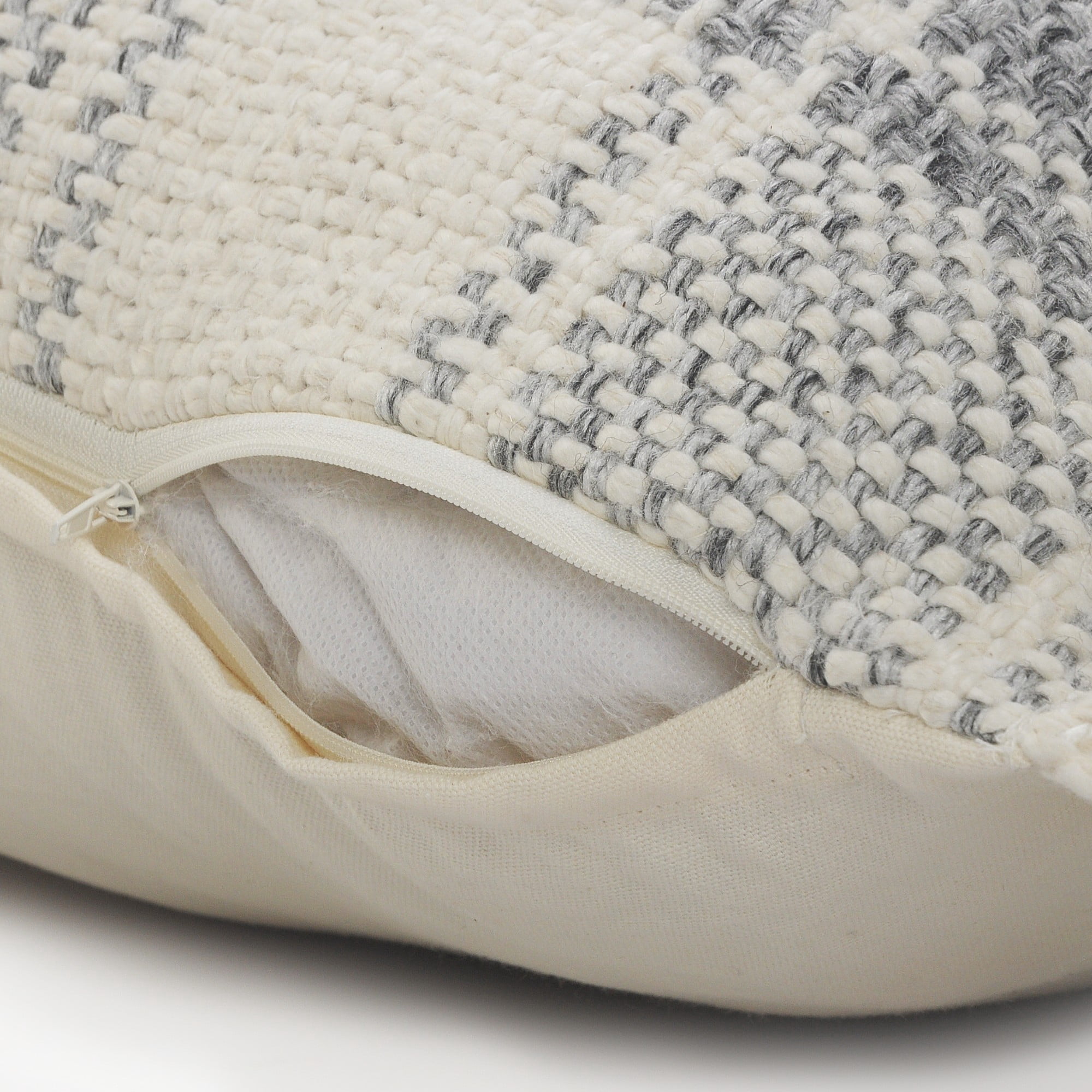 Laddha Home Designs Loomed Plaid Cotton Throw Pillow Cover - 20" - Gray and White