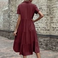 thumbnail image 4 of JBXKXYW Summer Dresses for Women 2024 Women's Button Up Shirt Summer Casual Short Sleeved V Neck Solid Color Midi Dress Womens Dresses Summer Dresses Midi Dress (Red,M), 4 of 6