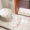 thumbnail image 5 of Pink Orange Flower Bathroom Rugs Set Watercolor Butterfly Non Slip Absorbent Soft Bath Mats 3 Piece Set with Bathroom Rug, U-Shaped Floor Mat, Toilet Seat Cover Small Size, 5 of 9