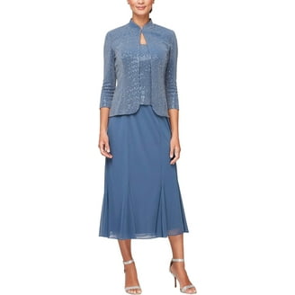 sachin and babi light blue dress Alex Evenings Womens Long Lace Top Empire Waist Dress