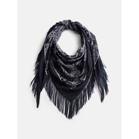 Scenario Women's Printed Fringe Triangle Scarf, Blue
