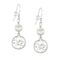 thumbnail image 2 of One Pair Handmade Round Filigree Sterling Silver Beaded Earrings - White Pearl, 2 of 3