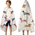 thumbnail image 3 of Colorful Funny Dachshund Hooded Bath Towel，60"x35" for Ages 3 To 12 Kids, Quick Dry Lightweight Soft Microfiber Hood Beach Towel Cover Up for Kids, 3 of 7