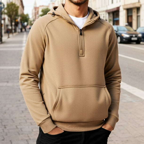 MHFRRA Sudadera con Capucha y Cremallera de Un Cuarto, Informal, Forrada, Cómoda, Suave, Cálida, para Invierno, Otoño, Exterior, Deportiva, con Capucha Marrón