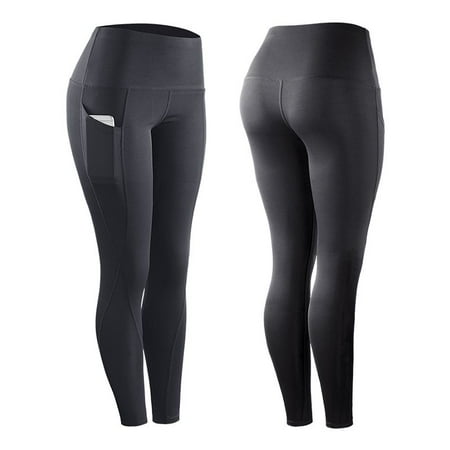 High Elastic Leggings Pant Women Solid Stretch Compression Sportswear Casual Yoga Jogging Leggings Pants With Pocket Gray L