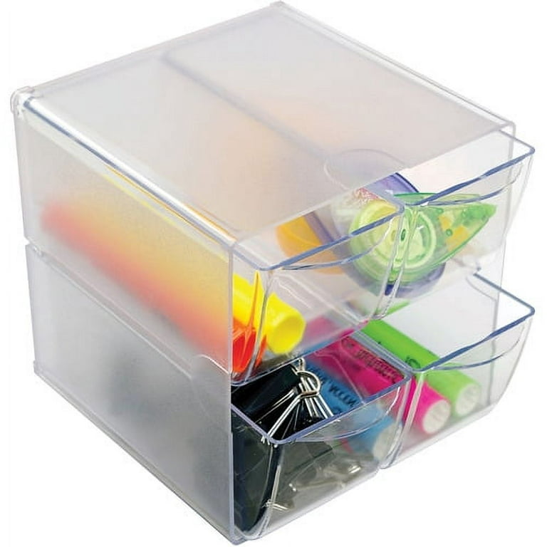 deflecto® Stackable Cube Organizer, 4 Compartments, 4 Drawers