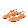 thumbnail image 2 of Women's Sandals Fashion Pearl Casual Round Head Comfy Beach Casual Shoes Low Heel Rhinestone Thong Roman Bohemian Flat Sandals 43(9.5), 2 of 8