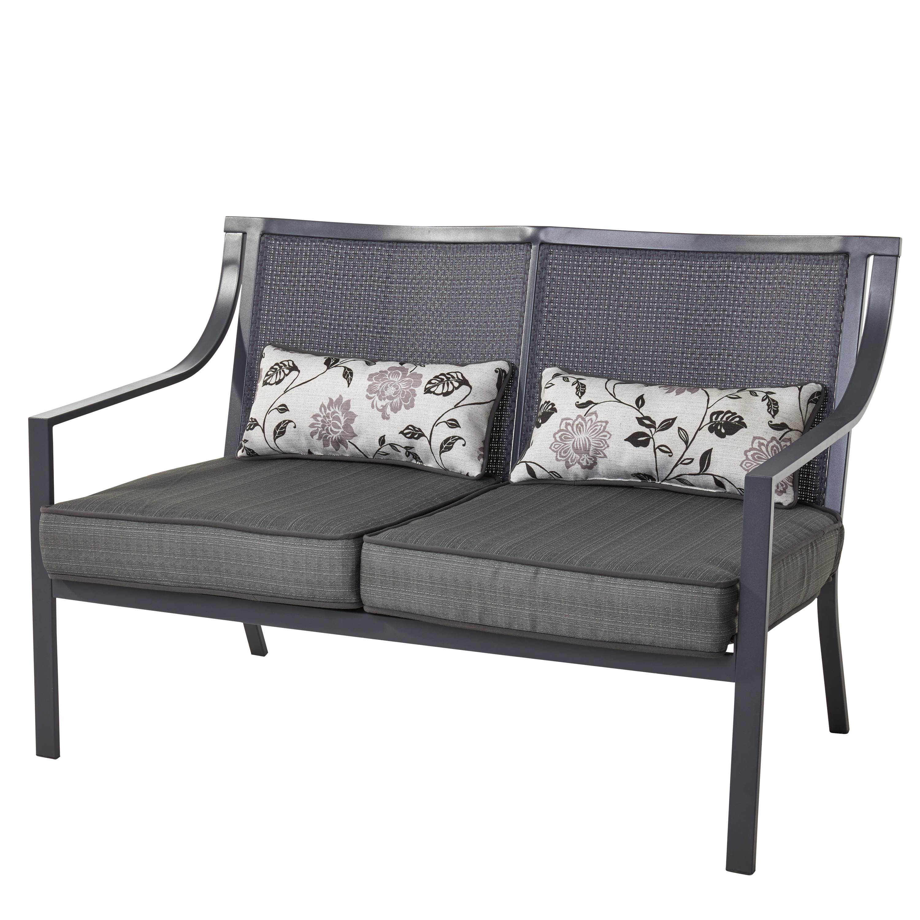 Mainstays Alexandra Square 4-Piece Patio Conversation Set, Grey with Leaves, Seats 4 with Gray Cushions - image 2 of 9