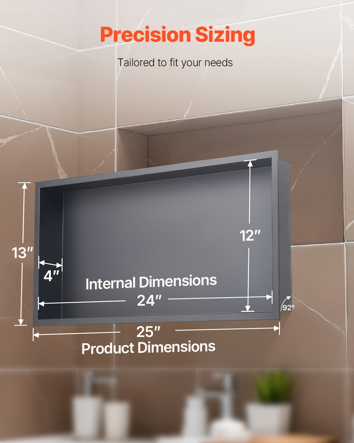VEVOR Shower Niche, 13 x 25 x 4 inch Recessed Wall Niche, Heavy-duty Stainless Steel Modern Soap & Shampoo Storage Organizer, Sealed Waterproof, Durable & Easy to Install,Black for Bathroom