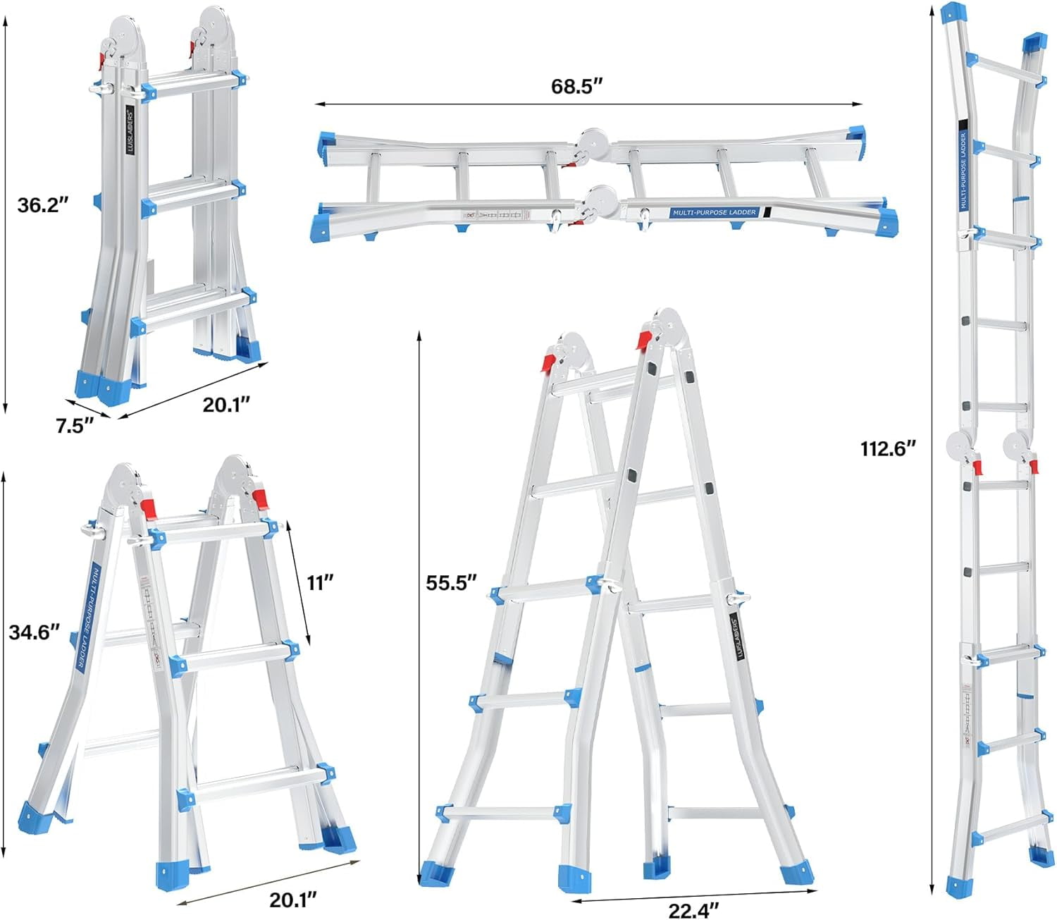 BaytoCare Extension Ladder, 13ft Reach Height A Frame 3 Step Ladder, Muti Position Telescoping Ladder, 330 lbs Capacity, Flared Leg Design