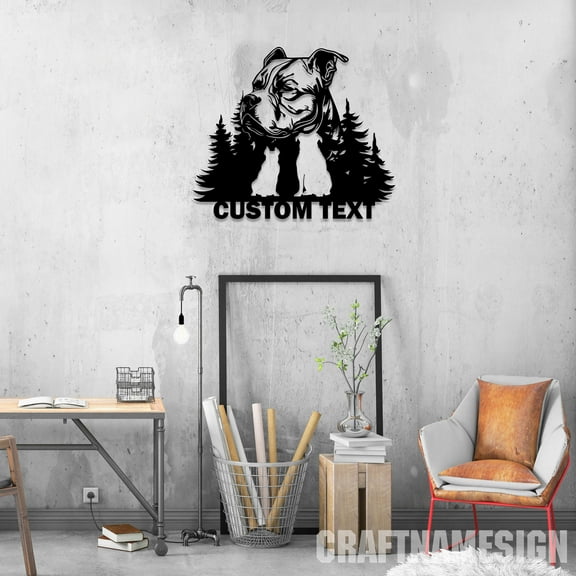 Craftnamesign Custom Pitbull Metal Wall Art LED Light, Custom Pitbull Dog Lover Name Sign
