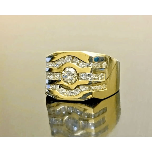 Forever Jewels 3 Ct Round Good Cut Moissanite Men Cluster Engagement Ring 14K Yellow Gold Plated