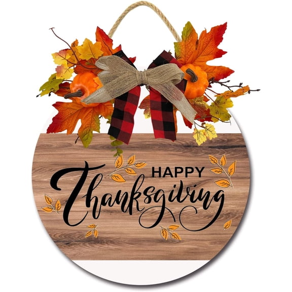 Eveokoki 12" Happy Thanksgiving Day Door Sign Front Door Plaque, Autumn Harvest Decorations Hanging Plaque,Hanging Thanksful Blessed Sign Thanksgiving Day Wooden Door Hanging Rustic Decorative